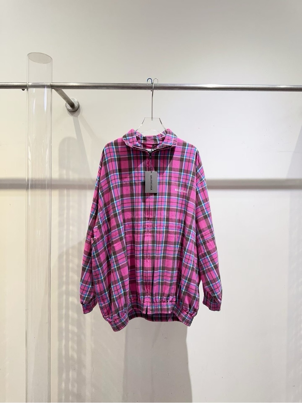 Balenciaga Pink Plaid Button-Down Shirt Jacket